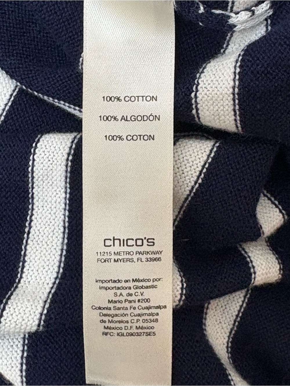Chico's Navy and White Striped Lightweight Zip Hoodie Cardigan - Picture 7 of 8